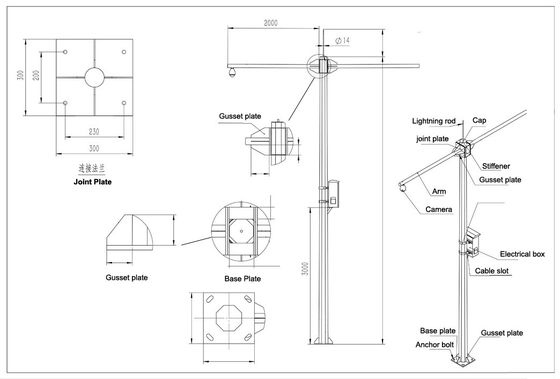 Galvanized Steel Billboard Pole Q235B Q345B cctv camera posts 30m